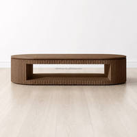 Table basse moderne de luxe pour salon, en bois de chêne massif, de forme ovale