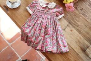 Vestido floral verano moda bebé Smocked vestidos <span class=keywords><strong>para</strong></span> <span class=keywords><strong>niñas</strong></span> encaje azul tul venta al por mayor niños <span class=keywords><strong>ropa</strong></span> personalizada - Product Image 5