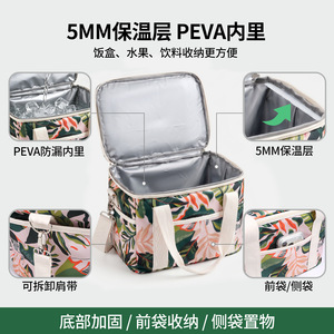 กระเป๋าเก็บความเย็นแบบมีฉนวน ความจุขนาดใหญ่ ผ้าอ๊อกซ์ฟอร์ด พิมพ์ลาย กระเป๋าปิคนิค กล่องเก็บความเย็นในรถยนต์ สำหรับใช้กลางแจ้งในฤดูร้อน - Product Image 2