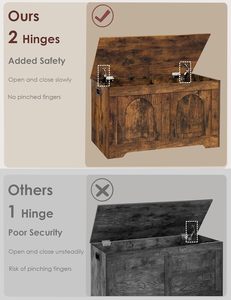 Boîte de rangement en bois DINZI LVJ avec couvercle rabattable et 2 charnières de sécurité, design vintage rustique, assemblage facile, brun rustique - Product Image 4