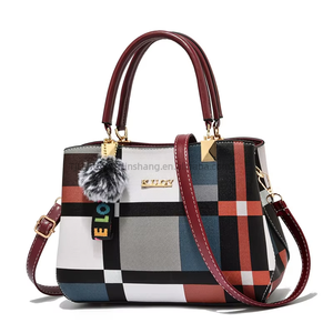 Customized Logo Contrast Plaid Sewn Boston Messenger Bag Single <b>Strap</b> <b>Shoulder</b> Bag Women Elegant Literature Art - Product Image 4