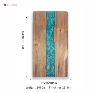 Epoxy Bamboo Resin Acacia Wood Charcuterie Cheese Chopping Board Elegant Ocean Wave Pattern Rectangular <b>Wooden</b> Cutting Board - Product Image 2
