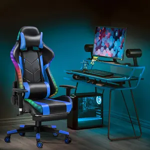 זול Rgb Led עור מפוצל ורוד עיסוי גיימר כיסאות משרד מירוץ שחור ואדום מחשב משחקי כיסא עם אור ורמקול