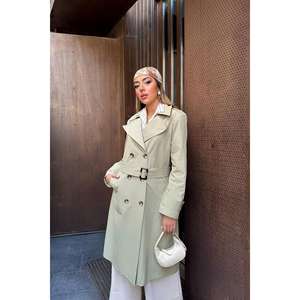 Elegante Abrigo Largo Color Caqui, Manga Larga, Tejido, Cortavientos, Abrigo de Otoño para Mujer - Product Image 2