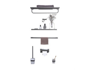 Set di accessori da bagno in ottone di lusso da 6 pezzi per bagno Set da bagno in oro con pistola a parete in metallo opaco moderno - Product Image 1