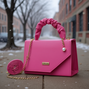 Bolso Bandolera Cailin Rosa de PU, Estilo Bohemio Vintage con Cadena y Decoración de Perlas, Bolso de Hombro para Mujer de Invierno - Product Image 2