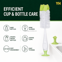Brosse de nettoyage 2-en-1 personnalisée pour bouteilles d'eau avec embout éponge détachable et base à ventouse pour biberons et gobelets – Vente en gros