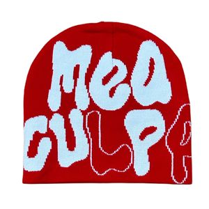 Bán Buôn Mùa Đông Tùy Chỉnh Màu Hồng Phun In Jacquard Skully Unisex Mùa Đông Dệt Kim Mũ Crochet Mea Culpa Beanies - Product Image 5