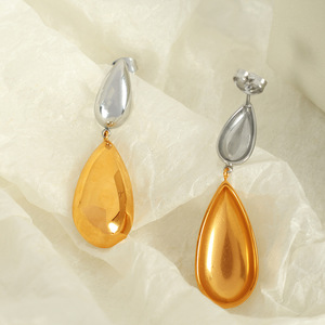 ต่างหูหยดน้ำสแตนเลสสตีลสีทองสีเงินทูโทนเครื่องประดับแฟชั่นปาร์ตี้ EH556 - Product Image 2