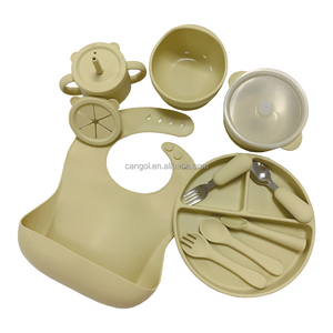 Benutzer definierte Silikon platte in Lebensmittel qualität mit Saugnapf Silikons chale Wasser becher Löffel Gabel Besteck Set für Kinder - Product Image 3