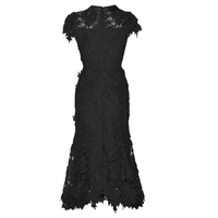Robe longue en dentelle solide ajustée et évasée pour femme, tenue de cérémonie à manches courtes pour femme, de style élégant vintage