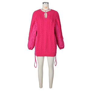 Maglione invernale Casual lavorato a maglia Patchwork maglione Pullover donna con coulisse - Product Image 5
