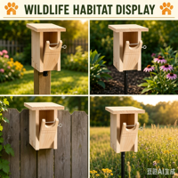 Nichoir écologique pour oiseaux bleus avec poteau, en bois de pin blanc d'Orient naturel, grande boîte à nids pour la décoration de jardin, patio ou extérieur.