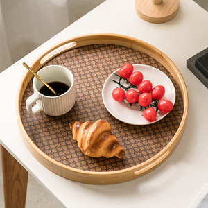 Nordic style bamboo bread <b>tray</b>, table storage plate, retro floral tile pattern dessert plate, a great item for home tea break - Product Image 2