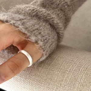 Small-Batch Sea Blue <b>Crystal</b> <b>Ring</b> Trendy Unique Design Matte Simple Band Silver Accents Stainless Steel 18K Gold Plated Copper - Product Image 3