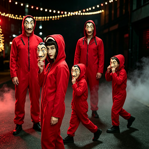 Mono Rojo con Capucha y Máscara <span class=keywords><strong>de</strong></span> Dali, Disfraz <span class=keywords><strong>de</strong></span> Halloween para Adultos y Niños, Disfraz <span class=keywords><strong>de</strong></span> Carnaval, Disfraz <span class=keywords><strong>de</strong></span> Fiesta, Tallas S-2XL - Product Image 2
