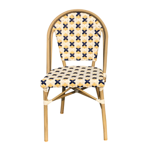 Chaise de bistrot en rotin tressé de style <span class=keywords><strong>parisien</strong></span> moderne - Chaise d'appoint extérieure bleue à motif losanges blancs pour hôtel, villa et <span class=keywords><strong>restaurant</strong></span> - Product Image 3