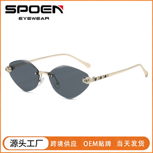 Lunettes de soleil œil-de-chat sans monture pour femme, protection UV400, tête de serpent en métal, mode, protection solaire adulte 2026 - Product Image 5