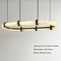 Suspension LED ovale linéaire moderne en marbre d'albâtre naturel, à montage en surface, dimmable, pour salle à manger, villa, bureau