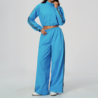 Ensemble de sport confortable coupe-vent pour femme, col montant décontracté, pantalon large, deux pièces, séchage rapide, léger, fitness