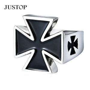 Bague croix en acier inoxydable pour homme JUSTOP, incrustation d'onyx noir, style punk, bague cocktail, 2,4 cm, taille personnalisable - Product Image 2