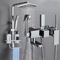 Système de douche mural carré en acier inoxydable brossé à poignée unique avec mitigeur colonne pour salle de bain et hôtel, avec cartouche céramique