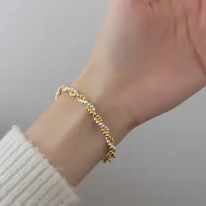 Женский Серебристый браслет из бисера Daidan, браслет ручной работы с бисером, двухцветный Серебристый браслет с 925, с золотым покрытием и бисером