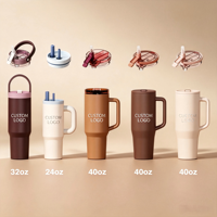 Gobelet isotherme 32oz 40oz avec poignée, tasse à café chaude, bouteille d'eau en acier inoxydable avec pailles, flasque sous vide portable