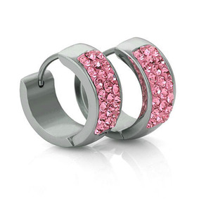 Boucles d'oreilles Huggie 8 mm en acier inoxydable avec incrustation de cristal rose sertie en canal, pour un usage quotidien - Product Image 1