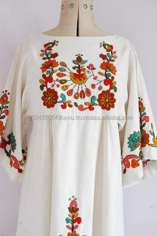 Robe Boho Blanche Brodée - Style Hippie/Mexicain - Taille M - Neuf Avec Étiquettes