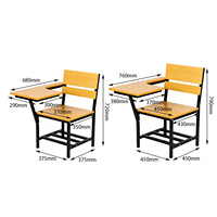 Chaise d'écolier robuste en contreplaqué avec tablette d'écriture, tube carré de 1,2 mm d'épaisseur, pour salle de classe et formation, vente en gros