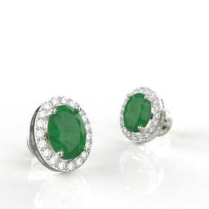 Avarta Sterling Silver Certified 0.70 Carat Each <b>Emerald</b> Halo <b>Stud</b> Earrings With Lab Grown Diamond Bulk Product On Wholesale - Product Image 1