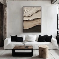 Peinture à l'huile abstraite Wabi Sabi de luxe, peinte à la main sur toile, beige et marron, épaisse et superposée, encadrée