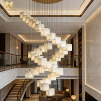 Lustre suspendu cubique en albâtre blanc post-moderne, luminaire LED artistique pour grands projets hôteliers et de villas