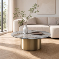 Ensemble de tables basses écologiques et durables pour deux personnes, cadre en acier inoxydable doré, table d'appoint de luxe en marbre, meubles de salon