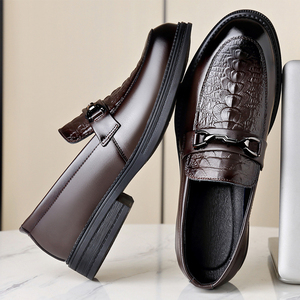 Mocassins brogues vintage pour hommes en cuir gaufré façon croco, <span class=keywords><strong>taille</strong></span> 38-44, à enfiler, avec boucle métallique, chaussures habillées formelles pour affaires et mariages, 2 couleurs - Product Image 5