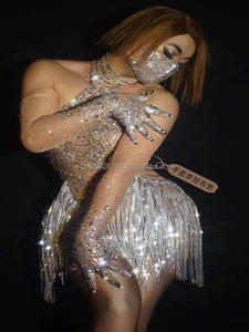 Платье для латиноамериканских танцев, платье для выступлений с кисточками, хит продаж, с бриллиантами, цельный сексуальный джаз, короткая юбка, для сцены, самбы, для бизнеса - Product Image 3