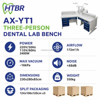Système d'extraction de poussière pour poste de travail 3 personnes AX-YT1 avec lampe LED, table de technicien dentaire, poste de travail de laboratoire dentaire
