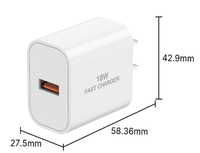 Chargeur rapide USB-C 18W QC 3.0 Power International, adaptateur secteur standard UE/US pour écouteurs