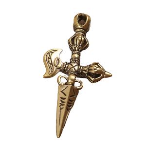 พวงกุญแจทางศาสนา Tantric Crescent axe Vajra pestle ห้อยระย้าแนววินเทจทำจากทองแดงแท้พังก์ - Product Image 1