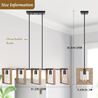 Luminaire suspendu en bois noir de style rustique Seeky, lampe suspendue à cinq carrés, support en bois massif pour salons