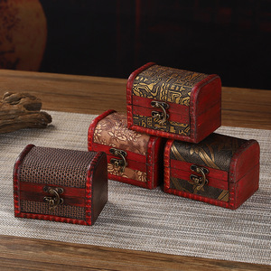 Vintage Wooden Jewelry <b>Box</b> Set <b>Red</b> Decorative Storage <b>Box</b> With Lid Flip Opening For Home Wedding Gift Packaging Prop - Product Image 1