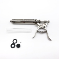 Pistol injektor vaksin hewan hewan ternak, pegangan Pistol dokter hewan peliharaan Pistol bergulir kaca barel Luer kunci 50ml jarum suntik dosis