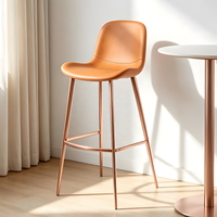 Tabouret de bar moderne en cuir véritable italien pleine fleur et acier inoxydable, chaise de bar haute de qualité supérieure pour îlot de cuisine et extérieur