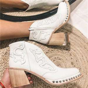 <span class=keywords><strong>Bottes</strong></span> pour femmes, grande taille, talon haut, tube bas, style britannique, imprimé, rivets, fermeture éclair latérale, mode 2025 - Product Image 6