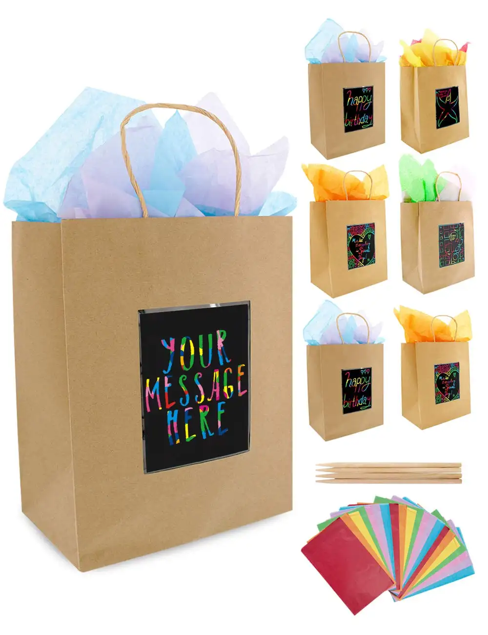 Sacs-cadeaux personnalisés de taille moyenne avec poignées et panneau à gratter pour messages Sacs-cadeaux personnalisés avec odorat tactile et goût