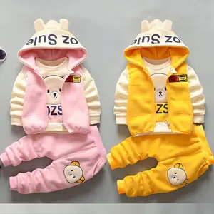 Spring Autumn Fall Girls Boys Clothing Sets Casual Cute Cartoon Bear Printing Plush Kids Sets Three Pieces Set Children Clothes