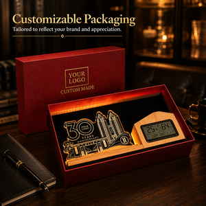 Luz Nocturna Acrílica con Logotipo Personalizado, Portaplumas, Termómetro, Reloj, Base de Madera de Nogal, Recargable, <span class=keywords><strong>Regalo</strong></span> Empresarial Conmemorativo - Product Image 2