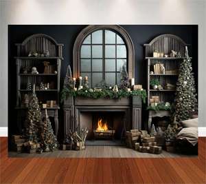 Fondos de Navidad <span class=keywords><strong>para</strong></span> fotografía pared verde Navidad chimenea estantería y árbol bebé foto de fondo <span class=keywords><strong>Photocall</strong></span> Props - Product Image 3
