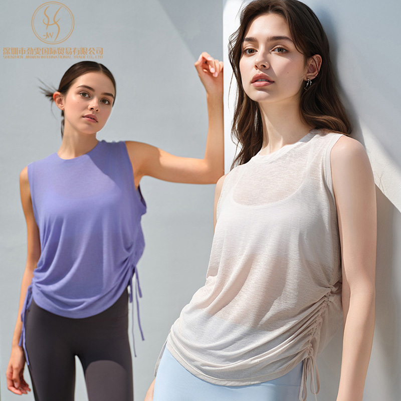 New Women's Summer Breathable Round Neck Sleeveless Yoga Top Loose Lightweight Yoga Sports Sleeveless T-Shirt